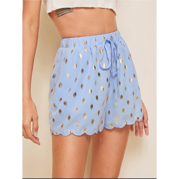 Scallop Hem Gold Polka Dot Shorts - Picture 3 of 6